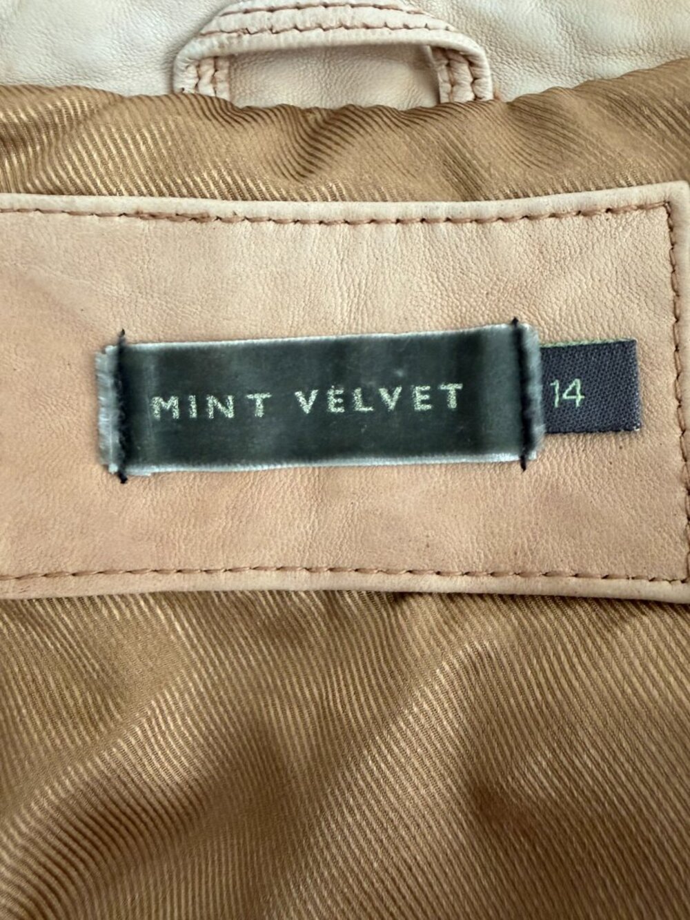 Tan Genuine Leather Biker Jacket Asymmetric Zip Moto Womens UK 8 US 4 MintVelvet - Picture 9 of 10